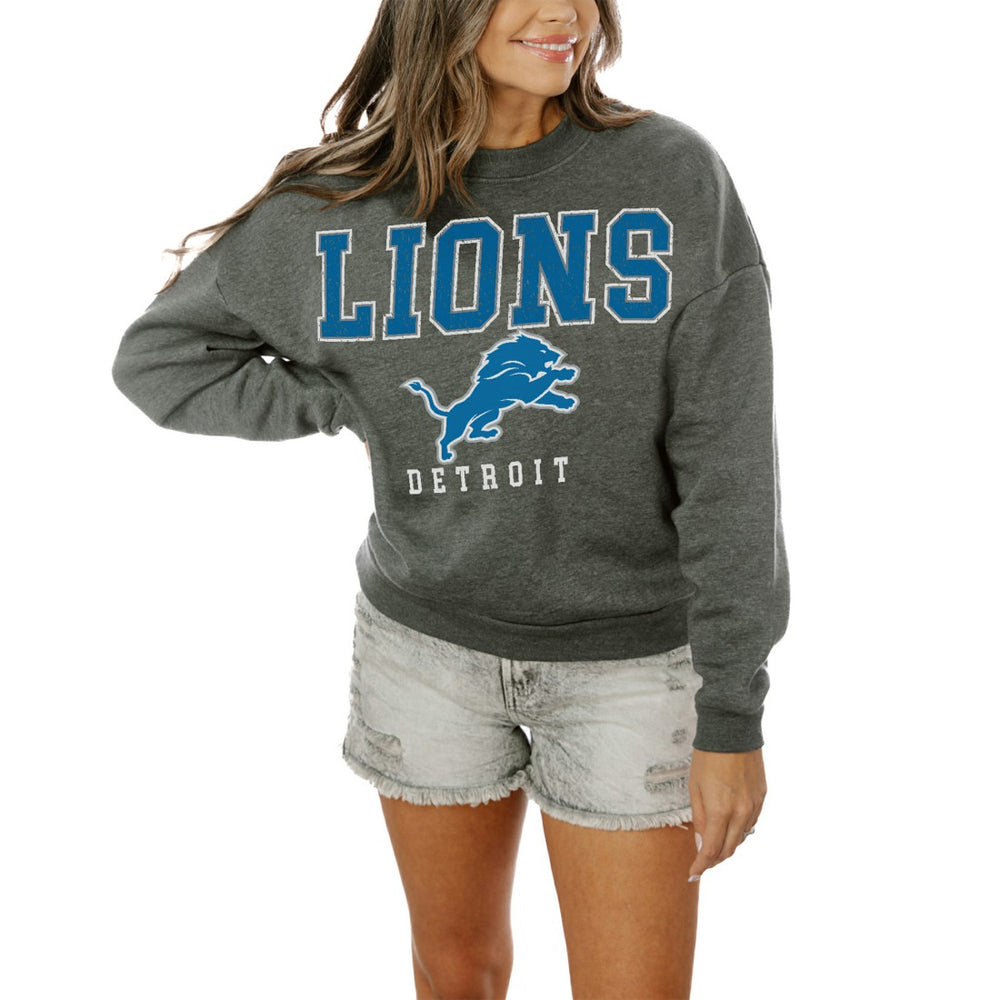 Detroit Lions Gameday Couture Women's Oversized Bring The Energy Pullover Sweatshirt - Charcoal