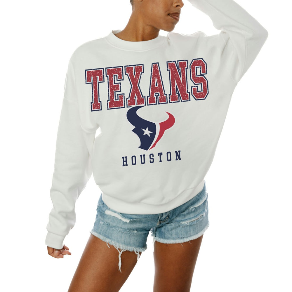 Houston Texans Gameday Couture Women's Sunday Drives Oversized Crewneck Pullover Sweatshirt - White