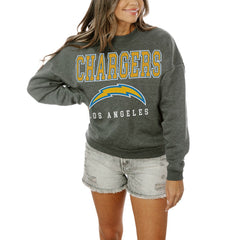 Los Angeles Chargers Gameday Couture Women's Oversized Bring The Energy Pullover Sweatshirt - Charcoal