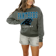 Carolina Panthers Gameday Couture Women's Oversized Bring The Energy Pullover Sweatshirt - Charcoal
