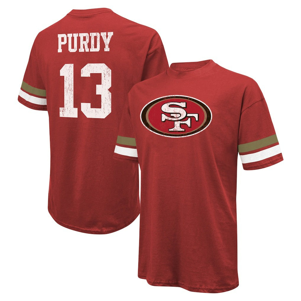 Brock Purdy San Francisco 49ers Majestic Threads Name & Number Oversize Fit T-Shirt - Scarlet T-shirts