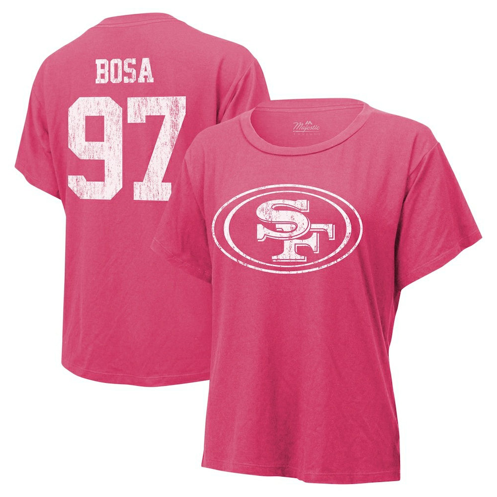 Nick Bosa San Francisco 49ers Majestic Threads Women's Name & Number T-Shirt - Pink T-shirts