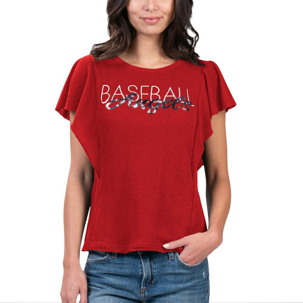 Los Angeles Angels G-III 4Her by Carl Banks Women's Crowd Wave T-Shirt - Red T-shirts