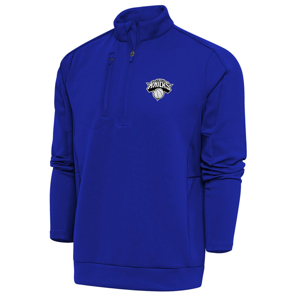 New York Knicks Antigua Metallic Logo Generation Quarter-Zip Top Blue - New Era