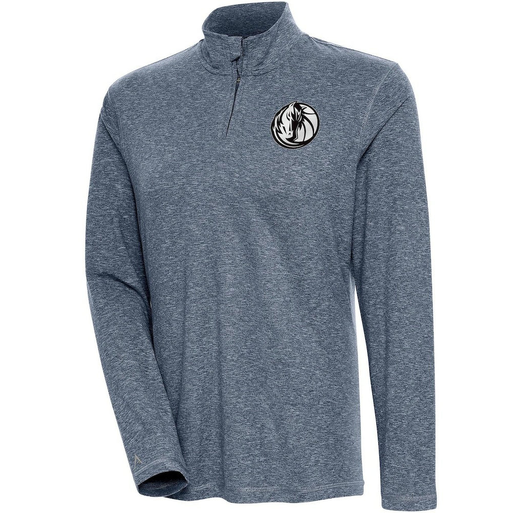 Dallas Mavericks Antigua Women's Brushed Metallic Comfort Quarter-Zip Pullover Top - Heather Navy