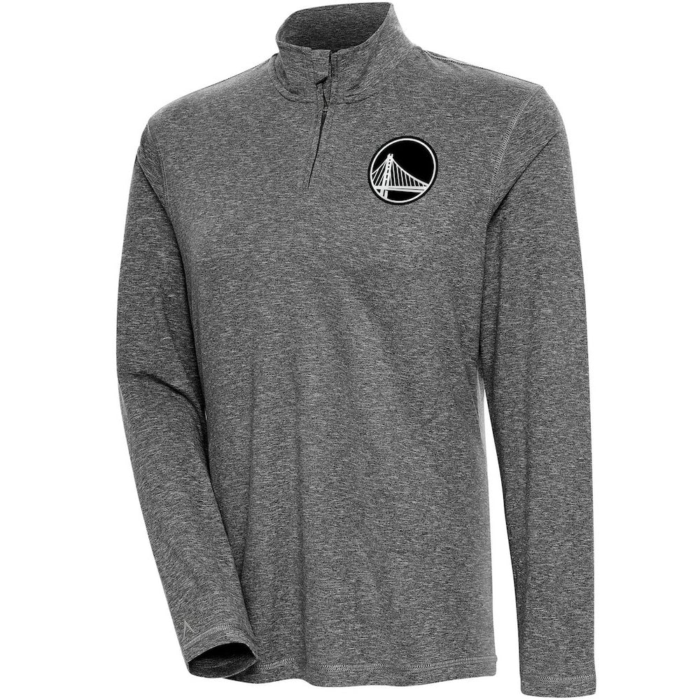 Golden State Warriors Antigua Women's Brushed Metallic Comfort Quarter-Zip Pullover Top - Heather Black