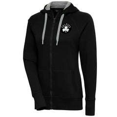 Boston Celtics Antigua Women's Brushed Metallic Victory Full-Zip Hoodie - Black