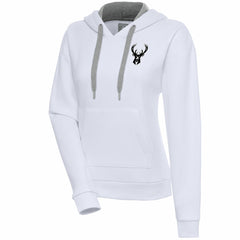 Milwaukee Bucks Antigua Women's Brushed Metallic Victory Pullover Hoodie - White