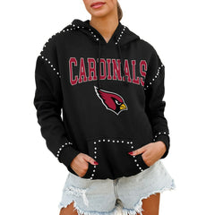 Arizona Cardinals Gameday Couture Women's Oversized Catch the Vibe Studded Pullover Hoodie - Black Hoodies