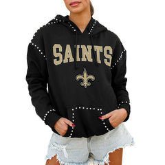 New Orleans Saints Gameday Couture Women's Oversized Catch the Vibe Studded Pullover Hoodie - Black Hoodies
