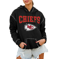 Kansas City Chiefs Gameday Couture Women's Oversized Catch the Vibe Studded Pullover Hoodie - Black Hoodies