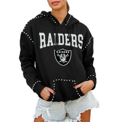 Las Vegas Raiders Gameday Couture Women's Oversized Catch the Vibe Studded Pullover Hoodie - Black Hoodies