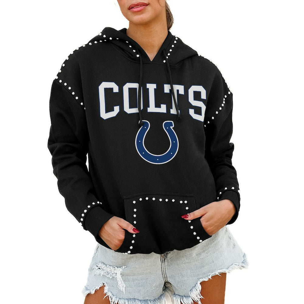 Indianapolis Colts Gameday Couture Women's Oversized Catch the Vibe Studded Pullover Hoodie - Black Hoodies