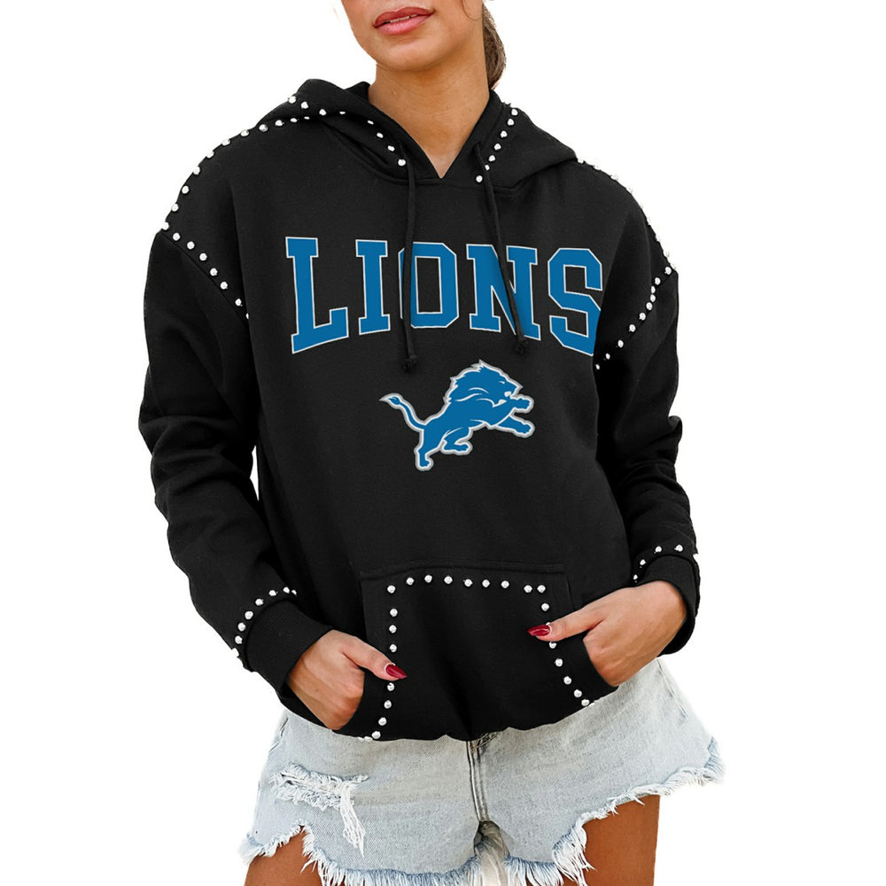 Detroit Lions Gameday Couture Women's Oversized Catch the Vibe Studded Pullover Hoodie - Black Hoodies