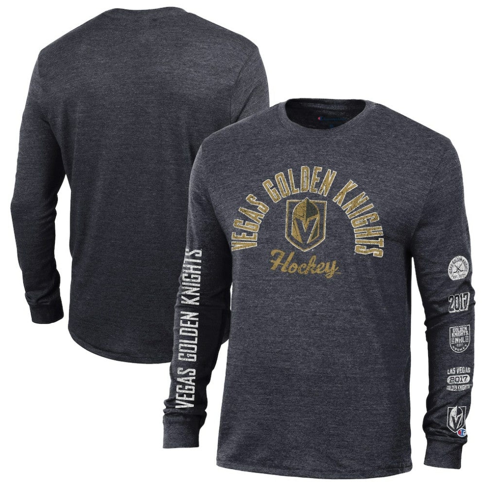 Vegas Golden Knights Champion Multi-Logo Tri-Blend Long Sleeve T-Shirt - Black | US 200838098