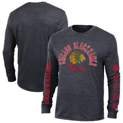 Chicago Blackhawks Champion Multi-Logo Tri-Blend Long Sleeve T-Shirt - Heather Black | US 200838100