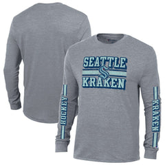 Seattle Kraken Champion Tri-Blend Dual-Stripe Long Sleeve T-Shirt - Heather Gray | US 200838112