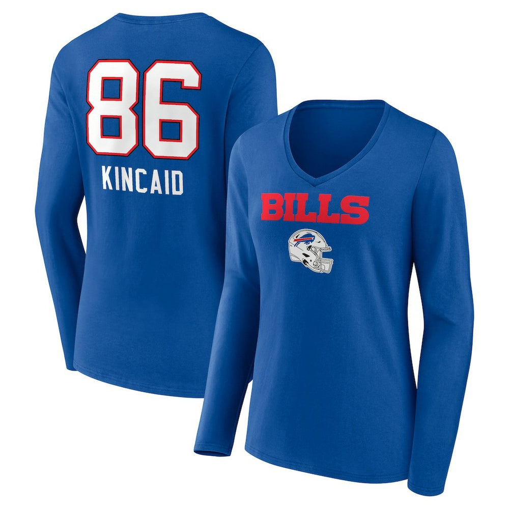 Dalton Kincaid Buffalo Bills Women's Team Wordmark Player Name & Number Long Sleeve V-Neck T-Shirt - Royal T-shirts