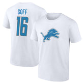 Jared Goff Detroit Lions Icon Player Name & Number T-Shirt - White T-shirts