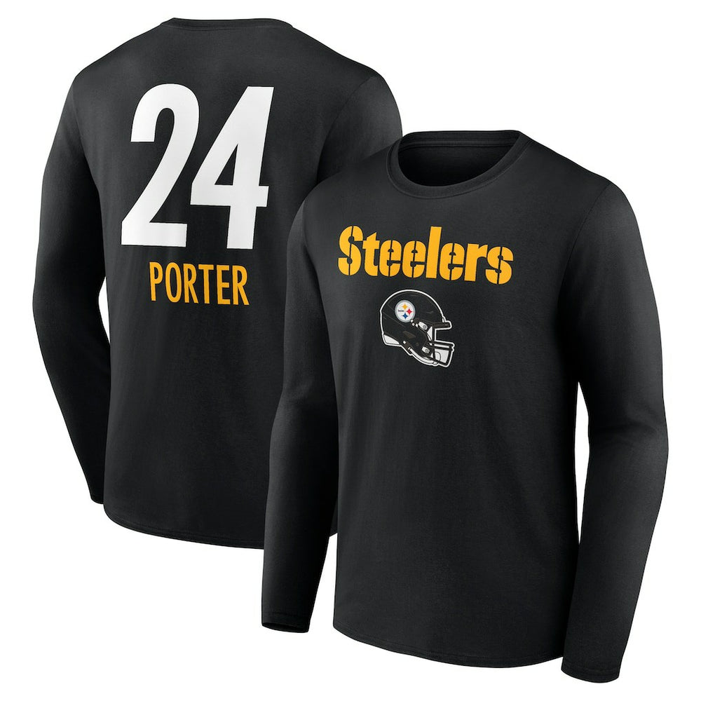 Joey Porter Jr. Pittsburgh Steelers Team Wordmark Player Name & Number Long Sleeve T-Shirt - Black T-shirts