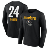 Joey Porter Jr. Pittsburgh Steelers Team Wordmark Player Name & Number Long Sleeve T-Shirt - Black T-shirts