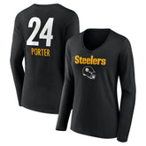 Joey Porter Jr. Pittsburgh Steelers Women's Team Wordmark Player Name & Number Long Sleeve V-Neck T-Shirt - Black T-shirts