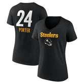 Joey Porter Jr. Pittsburgh Steelers Women's Team Wordmark Player Name & Number V-Neck T-Shirt - Black T-shirts