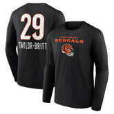 Cam Taylor-Britt Cincinnati Bengals Team Wordmark Player Name & Number Long Sleeve T-Shirt - Black T-shirts