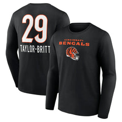 Cam Taylor-Britt Cincinnati Bengals Team Wordmark Player Name & Number Long Sleeve T-Shirt - Black T-shirts