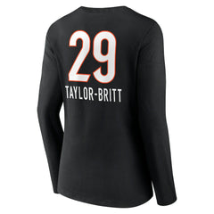 Cam Taylor-Britt Cincinnati Bengals Women's Team Wordmark Player Name & Number Long Sleeve V-Neck T-Shirt - Black T-shirts