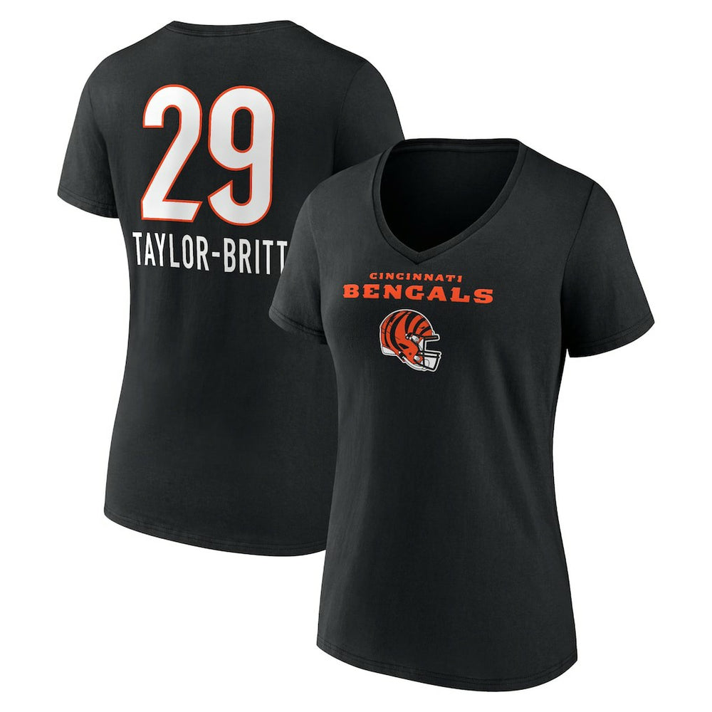 Cam Taylor-Britt Cincinnati Bengals Women's Team Wordmark Player Name & Number V-Neck T-Shirt - Black T-shirts