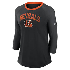 Cincinnati Bengals Women's 3/4 Sleeve Raglan Fashion Top - Black Tops