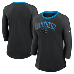 Carolina Panthers Women's 3/4 Sleeve Raglan Fashion Top - Black Tops