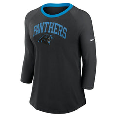 Carolina Panthers Women's 3/4 Sleeve Raglan Fashion Top - Black Tops