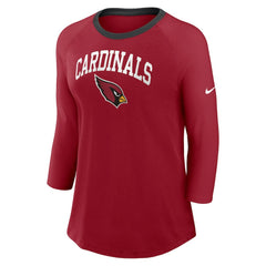 Arizona Cardinals Women's 3/4 Sleeve Raglan Fashion Top - Cardinal Tops