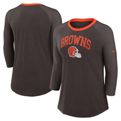 Cleveland Browns Women's 3/4 Sleeve Raglan Fashion Top - Brown Tops