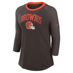 Cleveland Browns Women's 3/4 Sleeve Raglan Fashion Top - Brown Tops