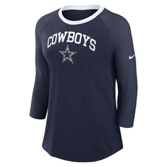 Dallas Cowboys Women's 3/4 Sleeve Raglan Fashion Top - Navy Tops
