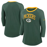 Green Bay Packers Women's 3/4 Sleeve Raglan Fashion Top - Green Tops
