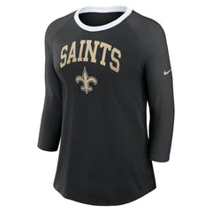 New Orleans Saints Women's 3/4 Sleeve Raglan Fashion Top - Black Tops