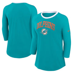Miami Dolphins Women's 3/4 Sleeve Raglan Fashion Top - Aqua Tops