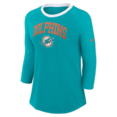 Miami Dolphins Women's 3/4 Sleeve Raglan Fashion Top - Aqua Tops