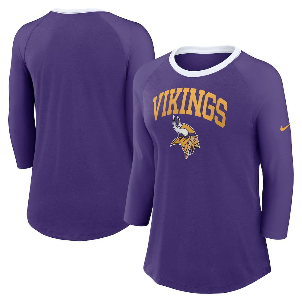 Minnesota Vikings Women's 3/4 Sleeve Raglan Fashion Top - Purple Tops
