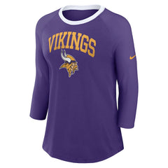 Minnesota Vikings Women's 3/4 Sleeve Raglan Fashion Top - Purple Tops