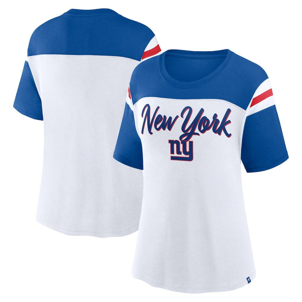 New York Giants Women's Cheer Chant Fashion Crop Top - White/Royal Tops