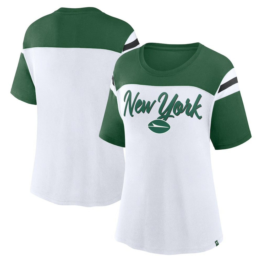 New York Jets Women's Cheer Chant Fashion Crop Top - White/Green Tops