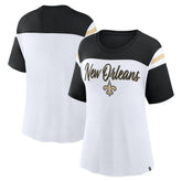 New Orleans Saints Women's Cheer Chant Fashion Crop Top - White/Black Tops