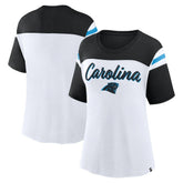 Carolina Panthers Women's Cheer Chant Fashion Crop Top - White/Black Tops