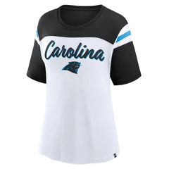 Carolina Panthers Women's Cheer Chant Fashion Crop Top - White/Black Tops