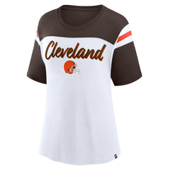 Cleveland Browns Women's Cheer Chant Fashion Crop Top - White/Brown Tops